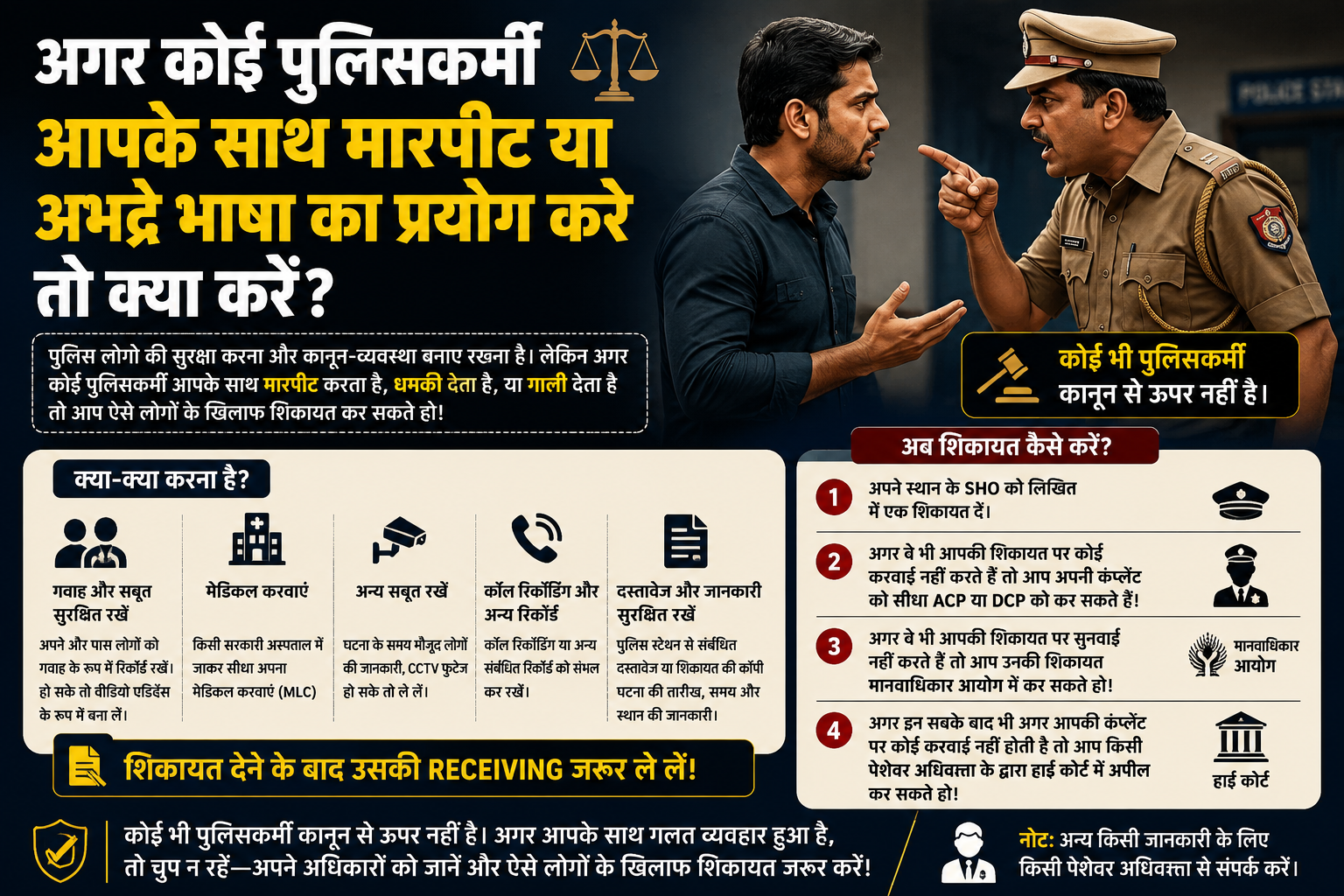 अगर कोई पुलिसकर्मी आपके साथ मारपीट या अभद्र भाषा का प्रयोग करे तो क्या करें?